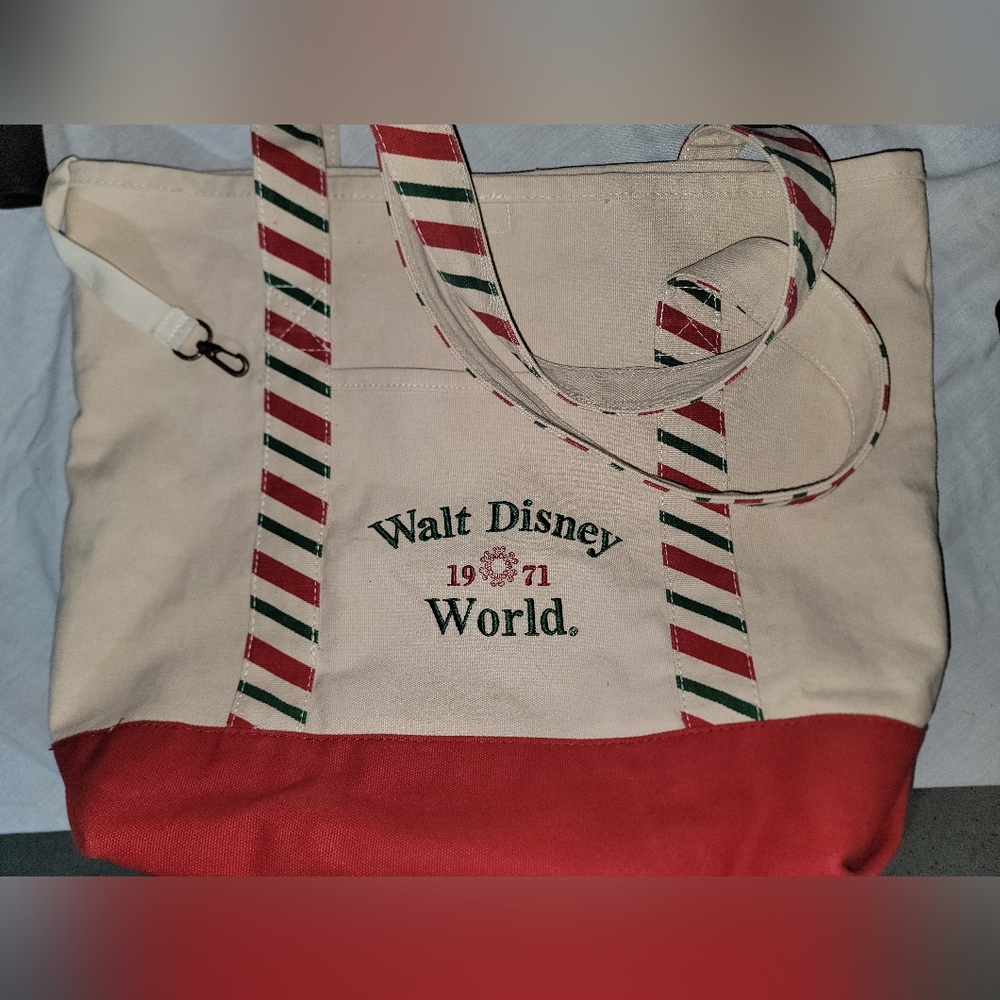 Vintage Style Walt Disney World Bag 1971 Heavy Canvas Tote Christmas Red Green